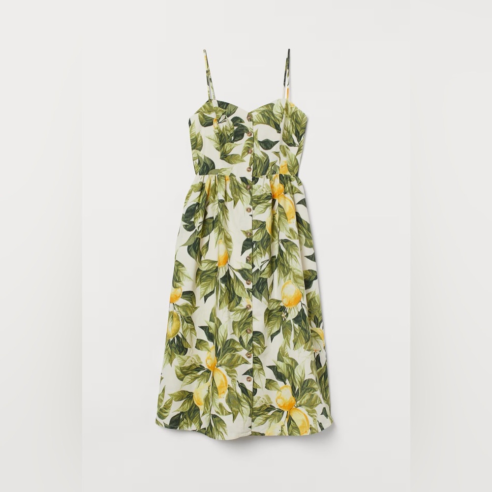 Linen & Cotton Blend Lemon MIDI Dress H&M